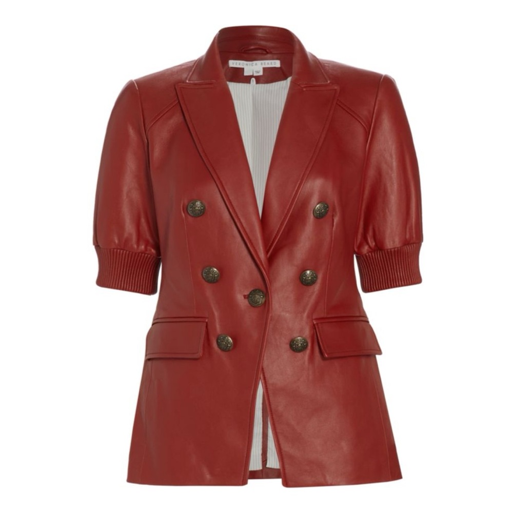 NWT Veronica Beard Red Double-Breasted Leather Blazer - Picture 4 of 11